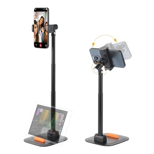 aceyoon Phone Stand for Desk, Angle Height Adjustable Mobile Phone Holder for Filming, Retractable Cell Phone Stand for Video Recording, Streaming on Samsung, Android Phones, (Black)