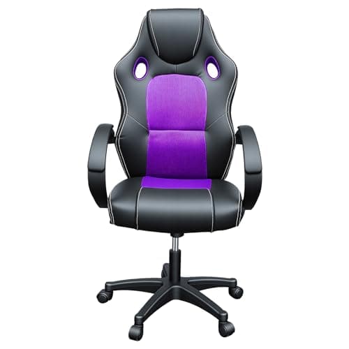 Panana Racing Style Office Gaming Chair, PU Leather Desk Ergonomically Adjustable Sport Swivel Chair With Padded armrests (Purple)
