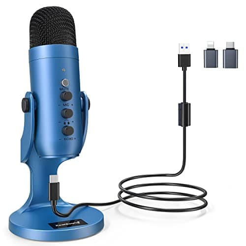 zealsound USB Microphone, Podcast Mic for PC, iPhone & Phones, k66 Blue