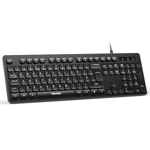 TECKNET Wired USB Keyboard, Full-Size, QWERTY UK Layout, Black