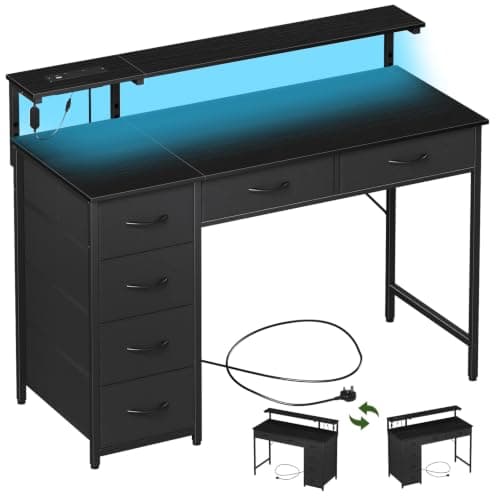 Somdot Gaming Desk with 6 Fabric Drawers, Monitor Stand, 100 x 48 cm, Black