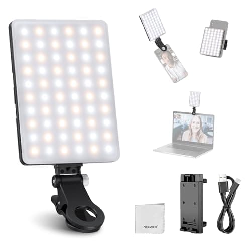 NEEWER BASICS Clip on LED Selfie Light Compatible with iPhone, 2000mAh Rechargeable, Phone Clamp Holder & Cleaning Cloth, Webcam Laptop Zoom Video Conference Recording Makeup Fill Lighting, NL-60AI