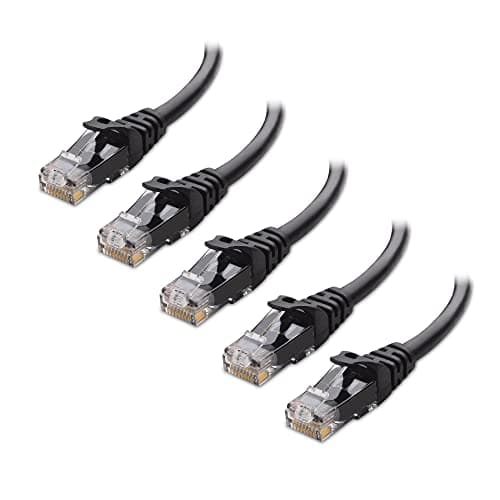 Cable Matters 5-Pack 10Gbps Snagless Cat 6 Ethernet Cable, 0.3m, Black | 24 AWG Bare Copper, Gold-Plated RJ45 Contacts, 550MHz, PoE++, Cat6 LAN Cable for Routers, Switches and PCs
