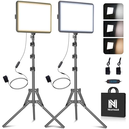 NiceVeedi 25W Photography Lighting, 185cm 2-Pack LED Video Panel Light Kit, 2900-7000K Dimmable Studio Light with Tripod, Streaming Light for Youtube Video Record/TikTok Live Stream/Portrait (2Pack)