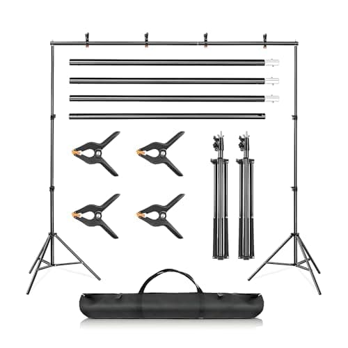 Minifactory Adjustable Backdrop Stand Kit 3m x 3m (9.8ft x 9.8ft) Photo Background Support System with Carrying Bag & 4 Spring Clamps Video Studio Stand for Photography Parties Weddings Black