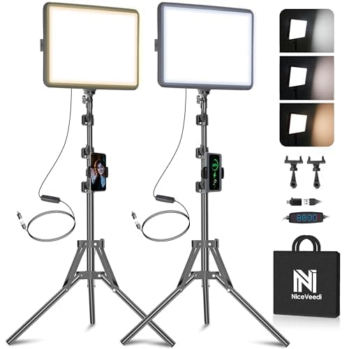 NiceVeedi 2-Pack Photography Lighting Kit, 25 * 20CM Dimmable15W LED Studio Video Light, Stream Selfie Light for Recording/Game Streaming/Camera Portrait, With 160CM Tripod (15w)