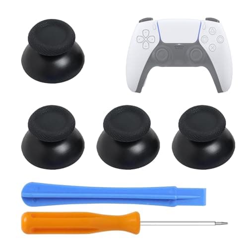 2 Pairs Replacement Thumbsticks Suitable for PS5 & PS4 Controllers, 4 Pieces Textured Analog Sticks Joystick Attachments, Includes Tools for Easy Installation - Black, Controller Stick Attachments