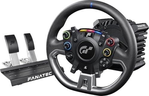 Fanatec Officially Licensed Gran Turismo DD Pro PlayStation® Sim Racing Steering Wheel, Base and Pedals – Polyphony Digital Wheel, 5 Nm FluxBarrier Direct Drive, 2-Pedal Set for PC, PS5, PS4
