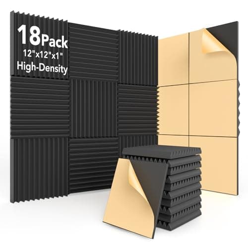 AUSLET 18 Pack Acoustic Foam Panels with Self-Adhesive, 12x12x1 Inches Wedge Soundproofing Panels for Walls, High Density Soundproof Foam for Studio, Home Office, Gaming Room