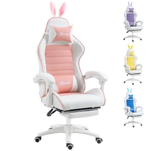 Vinsetto Gaming Chair for Girls Rabbit Ears Footrest Pink