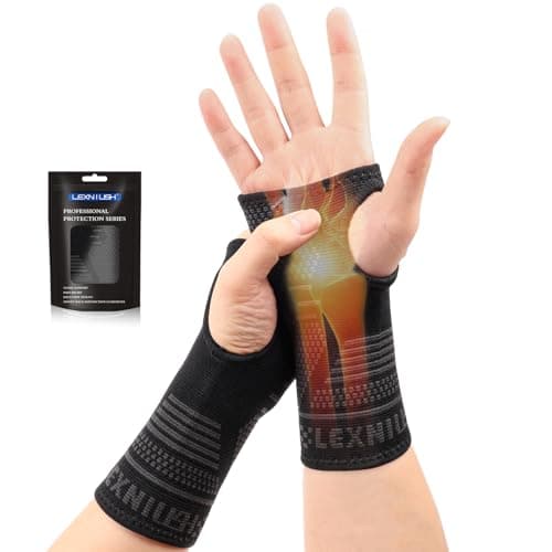 Lexniush 2 Pack Wrist Supports for Arthritis, Left/Right Hand Wrist Brace for Men Women, Wrist Compression Sleeve for Tendonitis, Carpal Tunnel, RSI, Sprained, Hand Brace Supports for Sports, Gym, L