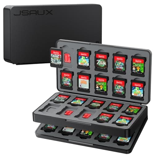 JSAUX Game Card Case for Nintendo Switch 2 (2025), Switch OLED & Lite, 40-Slot Hard Shell Storage Holder for 40 Game Cartridges & Micro SD Cards, Compact Travel Gaming Card Organizer Box - Black