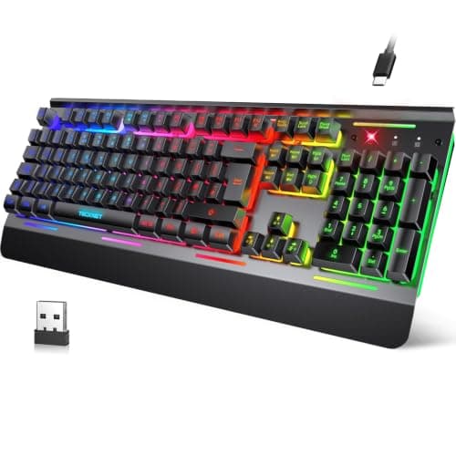 TECKNET Wireless Gaming Keyboard, 2.4G & Wired, RGB Backlit, Black