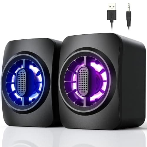 OFFSIR Computer Speakers, 2.0 RGB PC Speakers for PC or Laptop, USB Powered 3.5mm Aux input, 7 Colorful RGB Lights,Portable Compact Speaker for Desktop, 1 Pair-Black