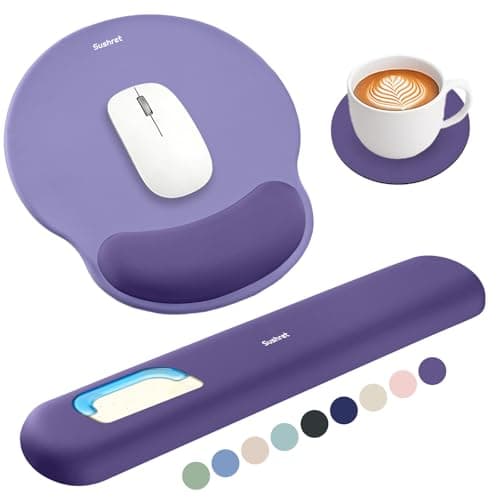 Sushret Mouse Mat and Keyboard Wrist Rest Set, 3-in-1 Gel Memory Foam Ergonomic Mouse Pad with Wrist Support, Gaming Mousepad Arm Cushion for Computer Office Desk Accessories Cute Setup,Purple