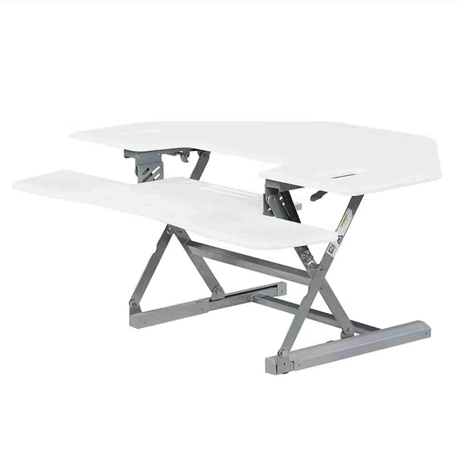 ISCBAFYX Height Adjustable Corner Standing Desk Converter - 46 Inch, Dual Monitor Riser, Quick Sit Standup, Gas Spring Tabletop Computer Workstation (White)