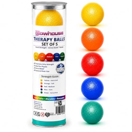 Hand Therapy Ball Set of 5, Colour Coded Stress Relief Balls with Different Strength Levels, Grip Strengthener Balls for Hand Exercise, Finger Rehab, Physiotherapy, Arthritis Support & Stress Relief