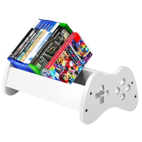 Alytree Video Game Storage up to 24 Games, Universal Game Holder Rack for PS3 PS4 PS5 Xbox Series Switch Games DVD & Blu-Ray Disks, White