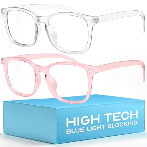 livho High Tech Blue Light Glasses - Advanced 99% Blue Light Blocking Computer Glasses - Anti Eyestrain & UV Glare Protection | Advanced Blue Light Blocking, Screen Fatigue Protection, UV Protection, Clear + Clear Pink