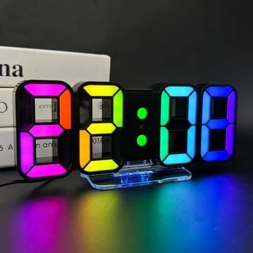 Seutgjie 3D Digital Alarm Clock LED Display Desk/Wall Clock RGB 14 Colors
