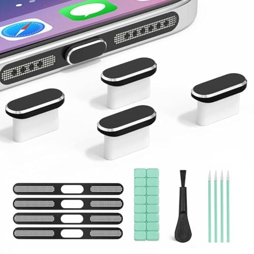 4 Pcs USB Type C Anti Dust Plugs & Speaker Cover & Cleaning Putty (Black)