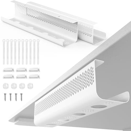 KHAMAL Under Management Cable Tray - 2 Pack Cable Management Under, Cable Tray for Tidy Office and Home Desk（White)