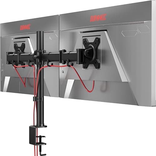 Duronic DM252 BK Dual Monitor Arm Desk Mount, Height Adjustable Ergonomic Stand 13-27 Inch Screens, Tilt Swivel 360° Rotation, Cable Management, VESA 75/100, 8kg per Arm, C-Clamp, Black, Home Office