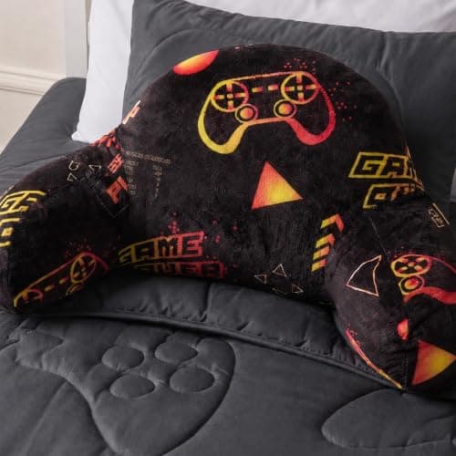 OHS Kids Cuddle Cushion, Fleece Back Support Cushion with Arms - Black/Red