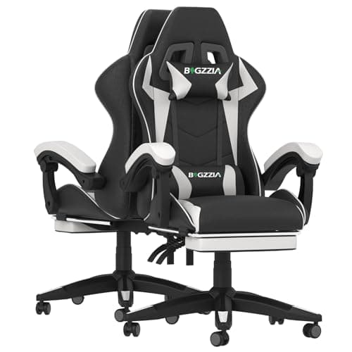 Ergonomic Gaming Chair with Footrest for Adults (With Footrest, White) | Ergonomic,Height Adjustable,Reclining,Headrest,Lumbar Support,Armrests,360°-Swive,PU Leather