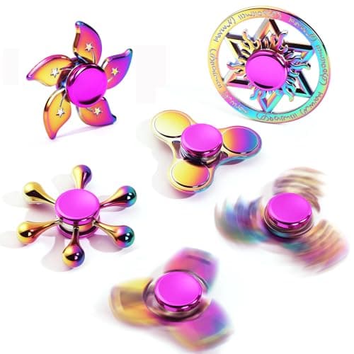 SCIONE 6 Pack Metal Fidget Spinners Set – Smooth Durable Metal Toys for Stress & Anxiety Relief, 3-5 Minute Spin Time, Sensory Fidget Toys for Kids & Adults (Rainbow Colour)