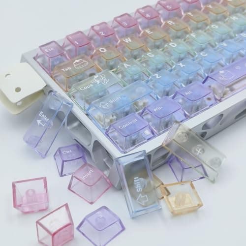 115 Keys Rainbow Keycaps, PC Translucnt Backlit Custom Keycap Set for Cherry Profile, Cute Frosted Clear Key Caps for MX Switches Mechanical Gaming Keyboard