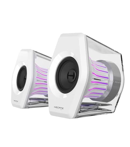 Edifier G2000 Pro 2.0 RGB Gaming Speakers, 64W Peak Power, White | Virtual 7.1 Surround Sound, 270° TempoFlow Light Sync, Transparent Design, BT/USB-C/AUX Input for PC PS5 Switch Game Console