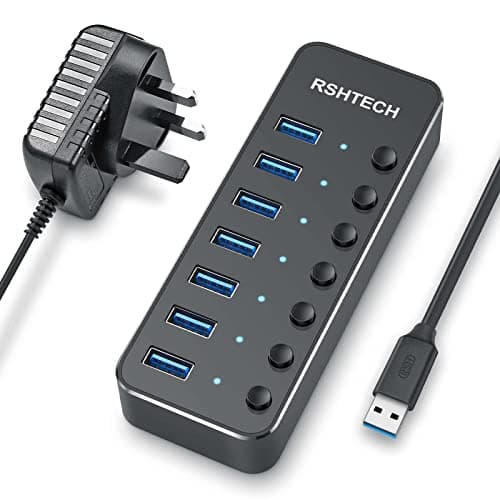 RSHTECH Powered USB Hub, 7 Ports USB 3.0 Data Hub (RSH-518)