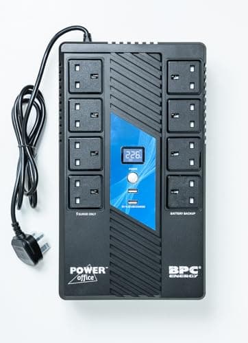 BPC Energy UPS Power Supply UK - 1000VA UPS with 8 Outlets - UK Plug BS1363A - Surge Protected | Reliable Computer Uninterruptible Power Supply Units for Home & Office