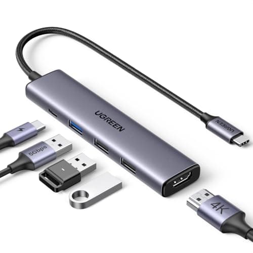 UGREEN USB C Hub, 5-in-1 USB Hub for Laptops, 4K HDMI to USB-C Adapter | 100W PD, 3 USB-A Data Ports, Aluminum Compact Multiport Adapter for MacBook Air/Pro, HP, Dell, iPad, Galaxy Dex and More