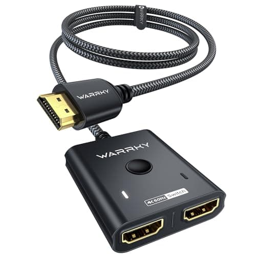 WARRKY HDMI Switch 4K 60Hz 2K 144Hz Bidirectional Switcher, [Aluminium Case, Nylon Braided] HDMI Splitter 2 in 1 out (ONLY 1 Monitor) Compatible with TV stick, Xbox, PS5/4, PC, Black