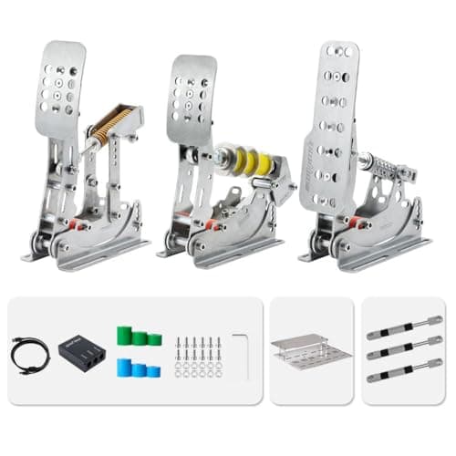 Simjack UT Sim Racing Pedals with 200KG Load Cell Sensor Professional iRacing Simulation Load Sensing Brake Pedal Adjustable Elastomer Dampers USB Connect to PC (UT-P3-H1)