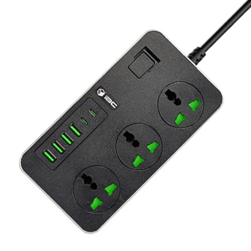 iBlockCube Universal Extension Lead with 6 USB Ports | 2 Meter Cable Power Strip Surge Protector, Wall Adapter Power Hub w/Switch | Fuse & Shutter, 3 Way Gang Socket Electrical, UK Plug (Black Gray)