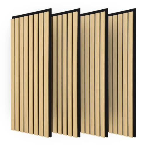 Art3d 4-Pack Acoustic Wood Slat Wall Panels for Interior Decor, 3D Fluted Sound Absorbing Wood Paneling for Accent Wall Ceiling Kitchen Living Room Bedroom Office, 23.6 x 11.8 inch Oak