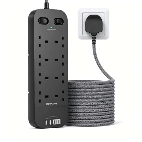 3M Black Extension Lead with 8 AC Outlets & 4 USB Ports Power Strip