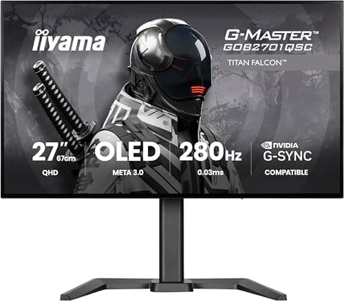 iiyama G-Master Titan Falcon GOB2701QSC-B1 27 Inch META3 OLED 4th Gen Gaming Monitor WOLED HDMI DP USB3.2 USB-C Dock (65W, v. 3.2 Gen1) 0.03ms 280Hz G-SYNC KVM Switch HDR TB400 Height