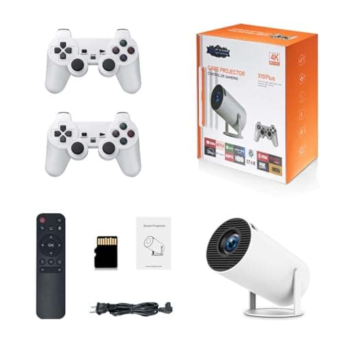 X10 Plus Retro Game Console with Projector, 4K Retro Game Projector with 2 Wireless Controllers, HDMI Output, WIFI