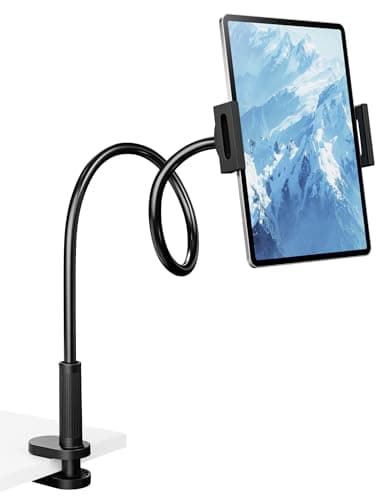 Klsniur Gooseneck Tablet Holder, 360° Rotation Clamp, Sturdy Bed Desk Mount for Reading, Flexible Adjustable Phone Tablet Stand for iPad Pro 12.9/11, Kindle, Galaxy Tab, 4.7-12.9" Devices (Black)