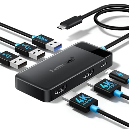 Lemorele Docking Station Dual Monitor, 6 in 1 USB C Hub 2*HDMI Adapter 4K