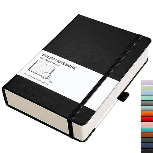 RETTACY A5 Lined Notebook, Leather Hardcover Journal, 320 Pages, Black
