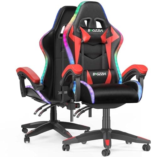 Racingreat RGB Gaming Chair with Led Lights(With RGB, Red) | Height Adjustable,Reclining,Headrest,Lumbar Support,Armrests,360°-Swivel