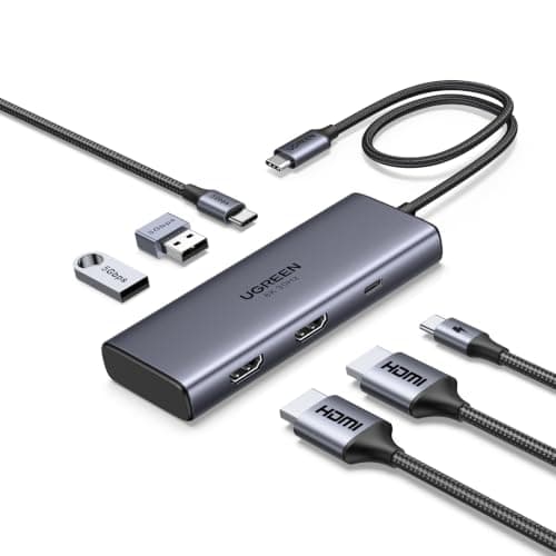 UGREEN Laptop Docking Station Dual Monitor, 6-in-1 Dual 4K@60Hz USB C Hub