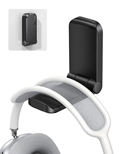 Lamicall Headphone Hanger Holder Desk - Adhesive Headphone Hook Mount, Gaming Headset Hanger Under Desk, Magnetic Foldable Earphone Clip Clamp Stand for Beats, Sennheiser, HyperX, etc - Black