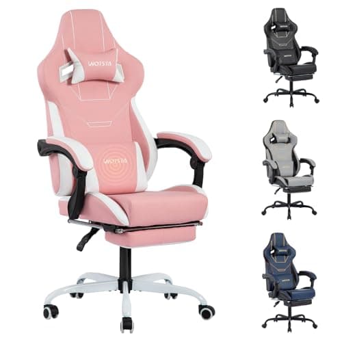 WOTSTA Gaming Chair, Ergonomic Gaming Chair, Computer Chairs with Headrest and Lumbar, Height Adjustable Rotating PC Chairs, Pink White