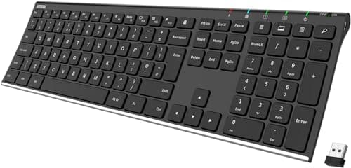 Arteck 2.4G Wireless Keyboard Stainless Steel Ultra Slim Full Size Keyboard with Numeric Keypad for Computer/Desktop/PC/Laptop/Surface/Smart TV and Windows 11/10/ 8 Built in Rechargeable Battery